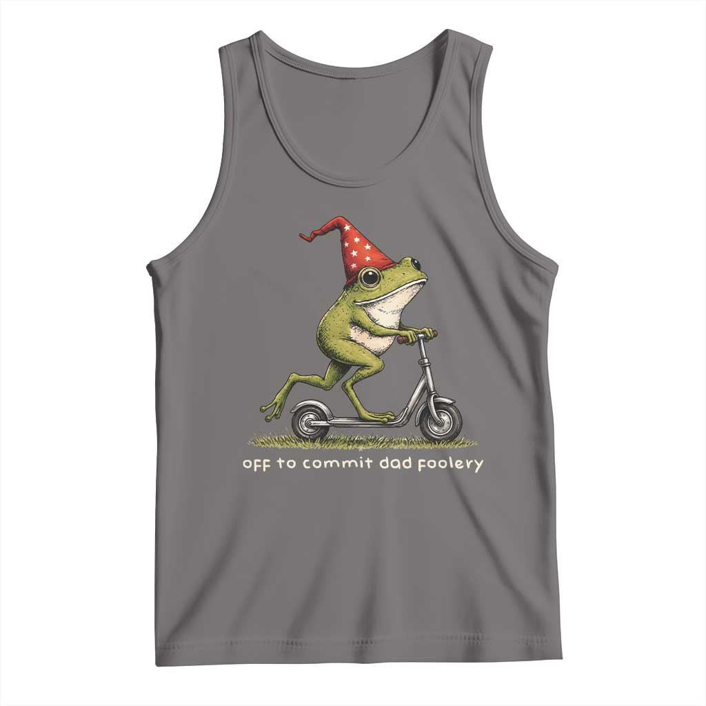Off To Commit Dad Foolery Tank Top Funny Daddy Frog Scooter Fathers Day TS11 Deep Heather Print Your Wear