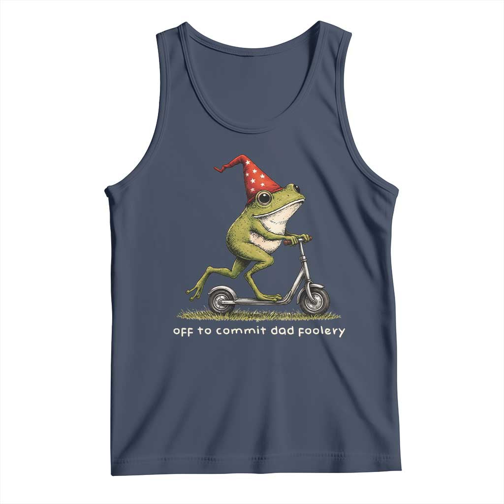 Off To Commit Dad Foolery Tank Top Funny Daddy Frog Scooter Fathers Day TS11 Navy Print Your Wear
