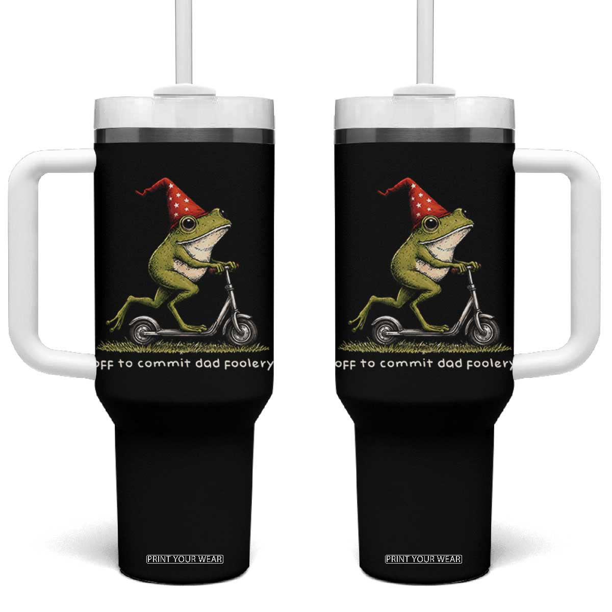 Off To Commit Dad Foolery Tumbler With Handle Funny Daddy Frog Scooter Fathers Day TS11 One Size: 40 oz Black Print Your Wear