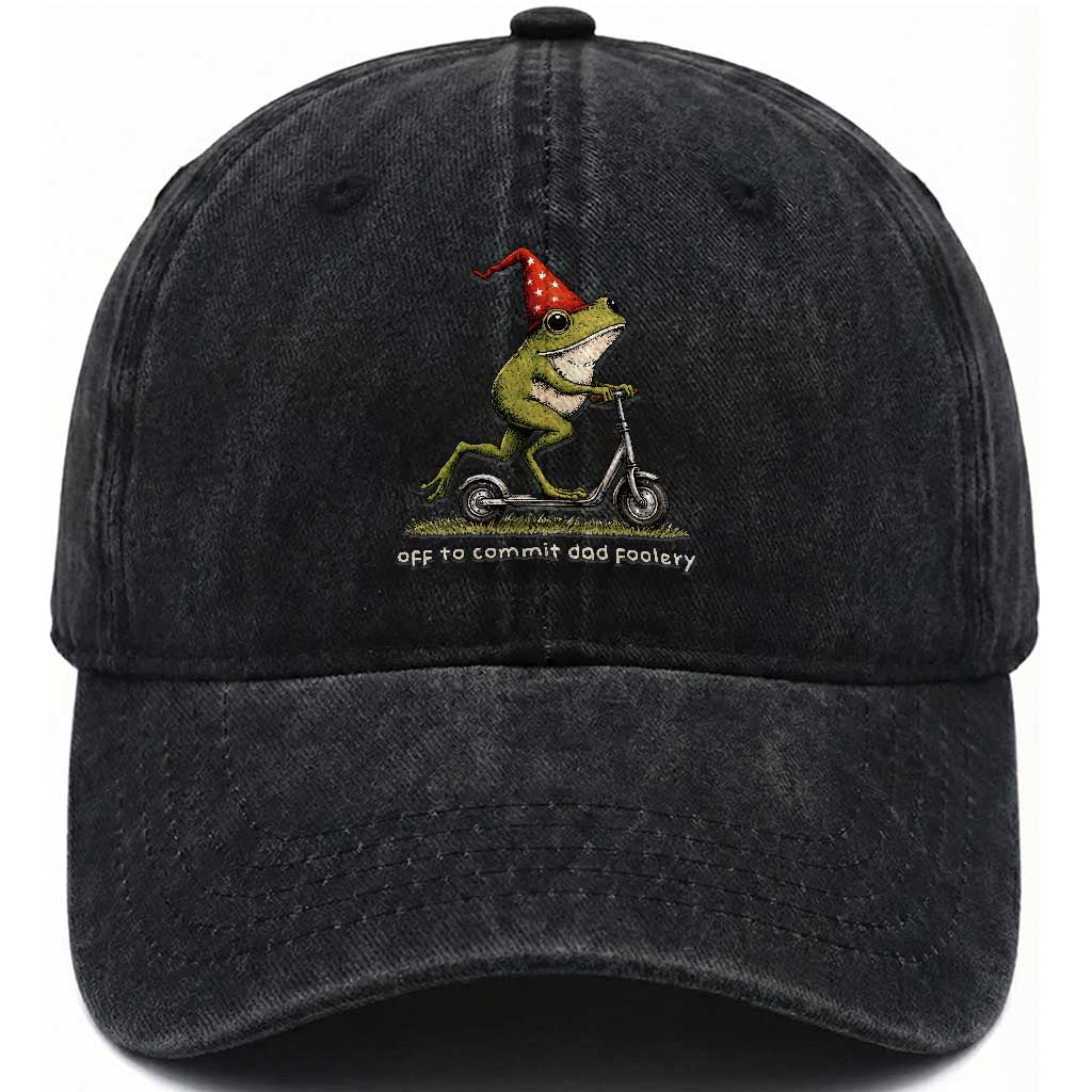 Off To Commit Dad Foolery Washed Cotton Baseball Cap Funny Daddy Frog Scooter Fathers Day TS11 Print Your Wear