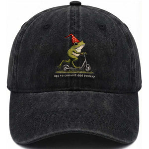 Off To Commit Dad Foolery Washed Cotton Baseball Cap Funny Daddy Frog Scooter Fathers Day TS11 Print Your Wear
