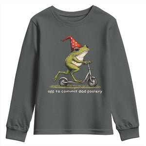 Off To Commit Dad Foolery Youth Sweatshirt Funny Daddy Frog Scooter Fathers Day TS11 Dark Heather Print Your Wear
