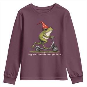 Off To Commit Dad Foolery Youth Sweatshirt Funny Daddy Frog Scooter Fathers Day TS11 Maroon Print Your Wear