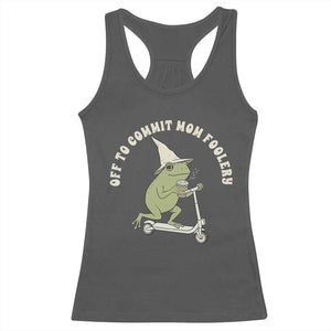 Off To Commit Mom Foolery Racerback Tank Top Funny Mama Frog Scooter Mother's Day TS11 Dark Heather Print Your Wear