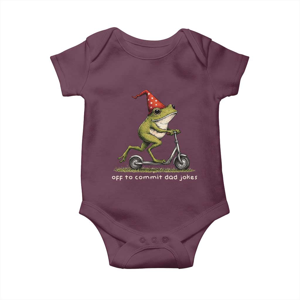 Off To Commit Dad Jokes Baby Onesie Funny Daddy Frog Scooter Fathers Day TS11 Maroon Print Your Wear