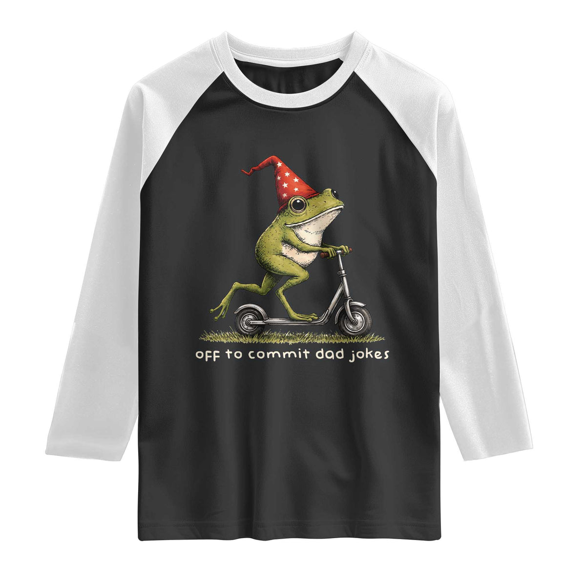 Off To Commit Dad Jokes Raglan Shirt Funny Daddy Frog Scooter Fathers Day TS11 Black White Print Your Wear