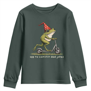 Off To Commit Dad Jokes Youth Sweatshirt Funny Daddy Frog Scooter Fathers Day TS11 Dark Forest Green Print Your Wear