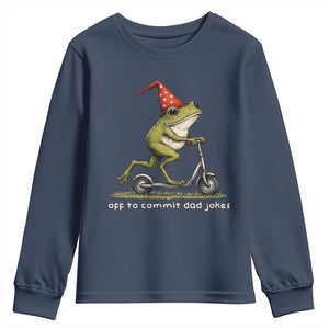 Off To Commit Dad Jokes Youth Sweatshirt Funny Daddy Frog Scooter Fathers Day TS11 Navy Print Your Wear