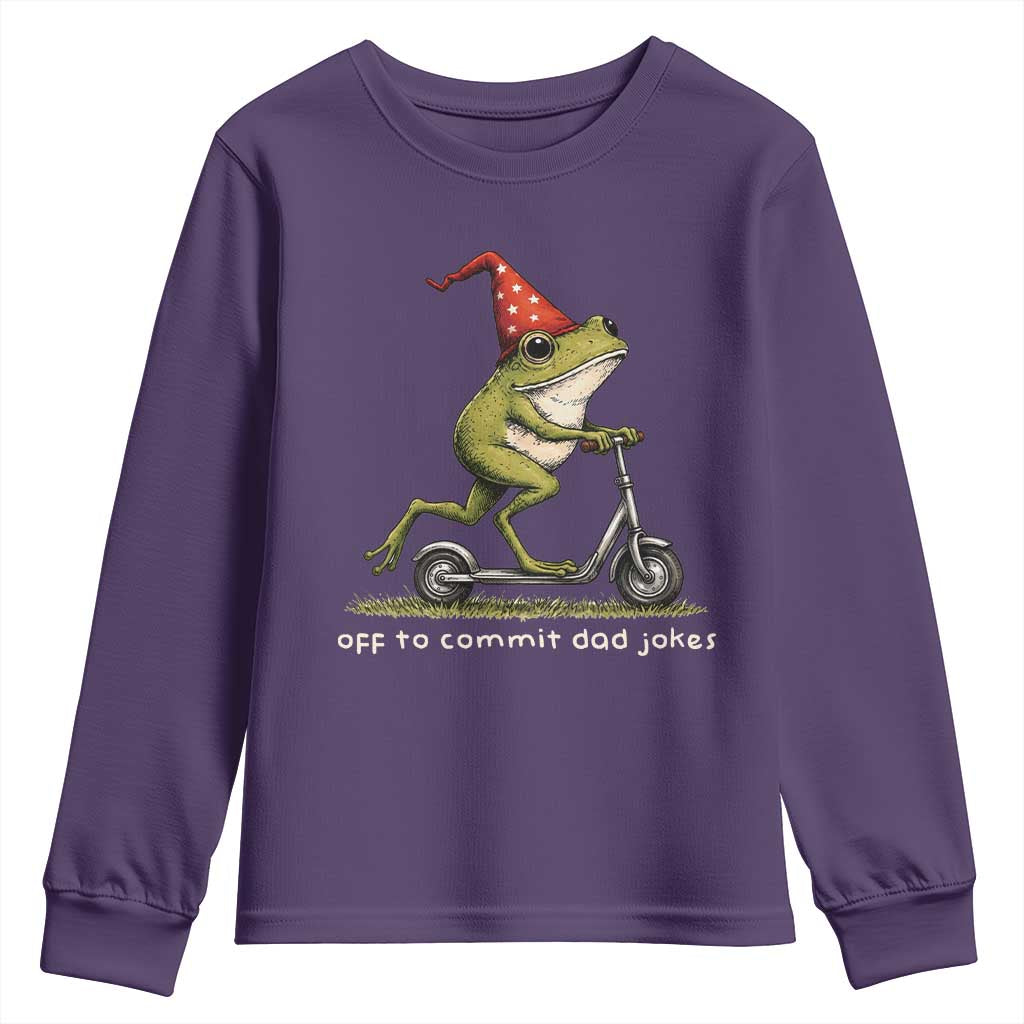 Off To Commit Dad Jokes Youth Sweatshirt Funny Daddy Frog Scooter Fathers Day TS11 Purple Print Your Wear