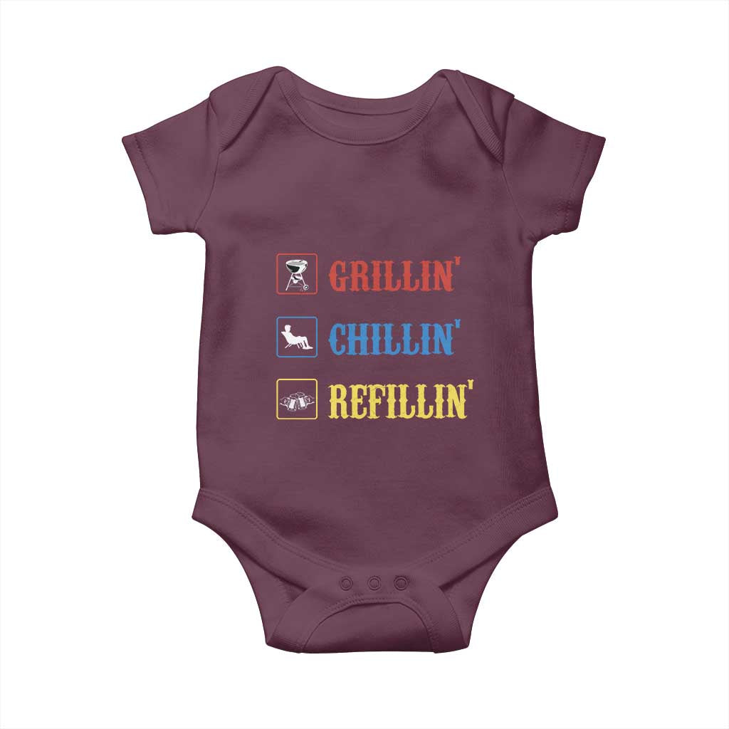 BBQ Lover Baby Onesie Grilling Chillin' Grillin' Refillin' Smoker TS11 Maroon Print Your Wear