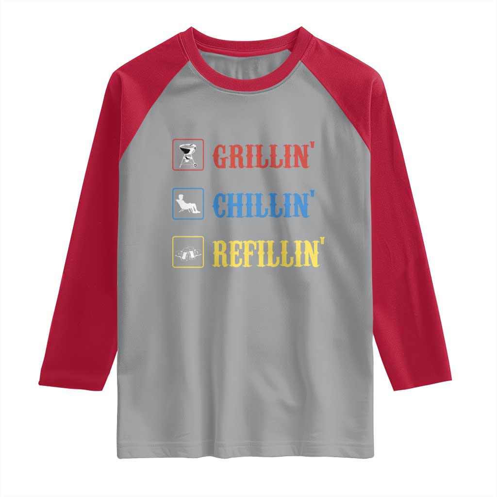 BBQ Lover Raglan Shirt Grilling Chillin' Grillin' Refillin' Smoker TS11 Sport Gray Red Print Your Wear