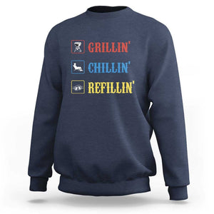 BBQ Lover Sweatshirt Grilling Chillin' Grillin' Refillin' Smoker TS11 Navy Print Your Wear