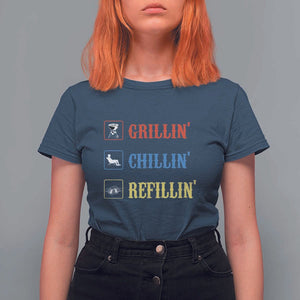 BBQ Lover T Shirt For Women Grilling Chillin' Grillin' Refillin' Smoker TS11 Navy Print Your Wear