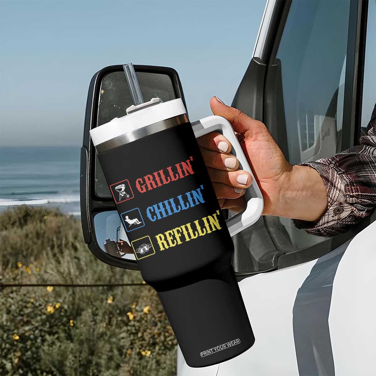 BBQ Lover Tumbler With Handle Grilling Chillin' Grillin' Refillin' Smoker TS11 Print Your Wear