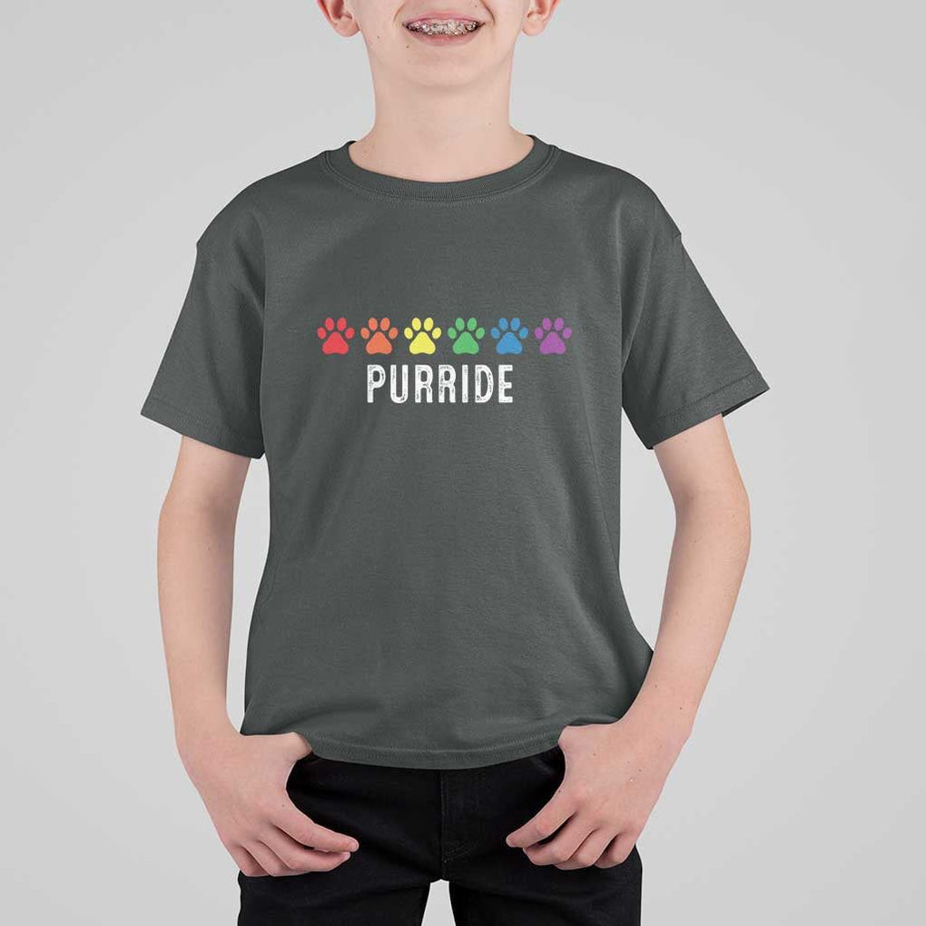 LGBT Cat T Shirt For Kid Purride Rainbow Pride Ally TS11 Dark Heather Print Your Wear