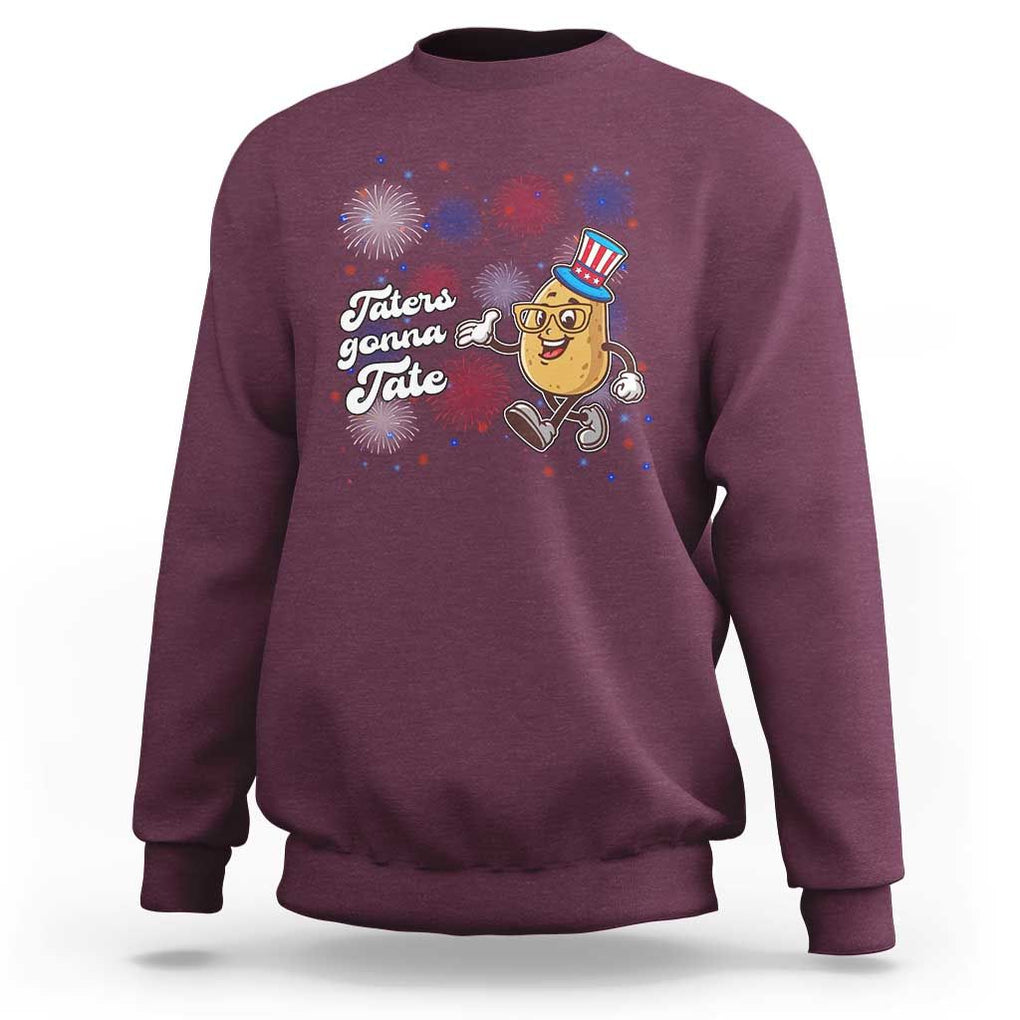 Funny Tater Tot Foodie Sweatshirt Taters Gonna Tate Potato TS11 Maroon Print Your Wear