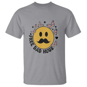 LGBT Free Dad Hugs T Shirt Gay Pride Month Retro Groove Smiley Face Community TS11 Sport Gray Print Your Wear