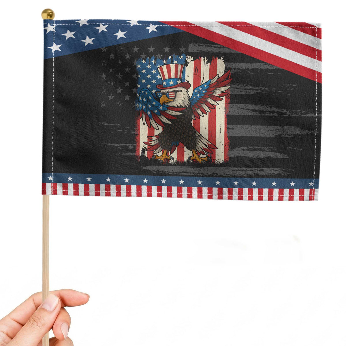 Funny Dabbing American Flag Bald Eagle 4th Of July Patriotic Handheld Flag TS11 Distressed 8.2