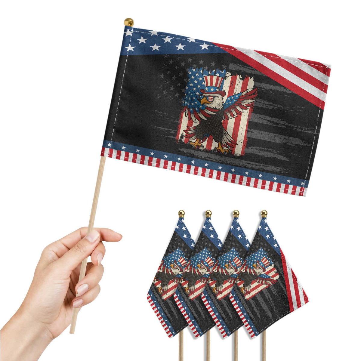 Funny Dabbing American Flag Bald Eagle 4th Of July Patriotic Handheld Flag TS11 Print Your Wear