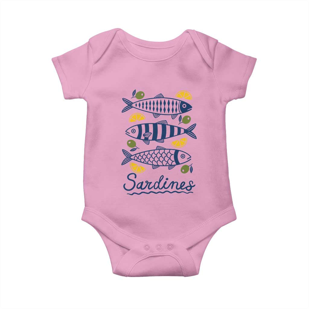Minimal Sardines Fishermen Aesthetic Retro Baby Onesie TS11 Light Pink Print Your Wear