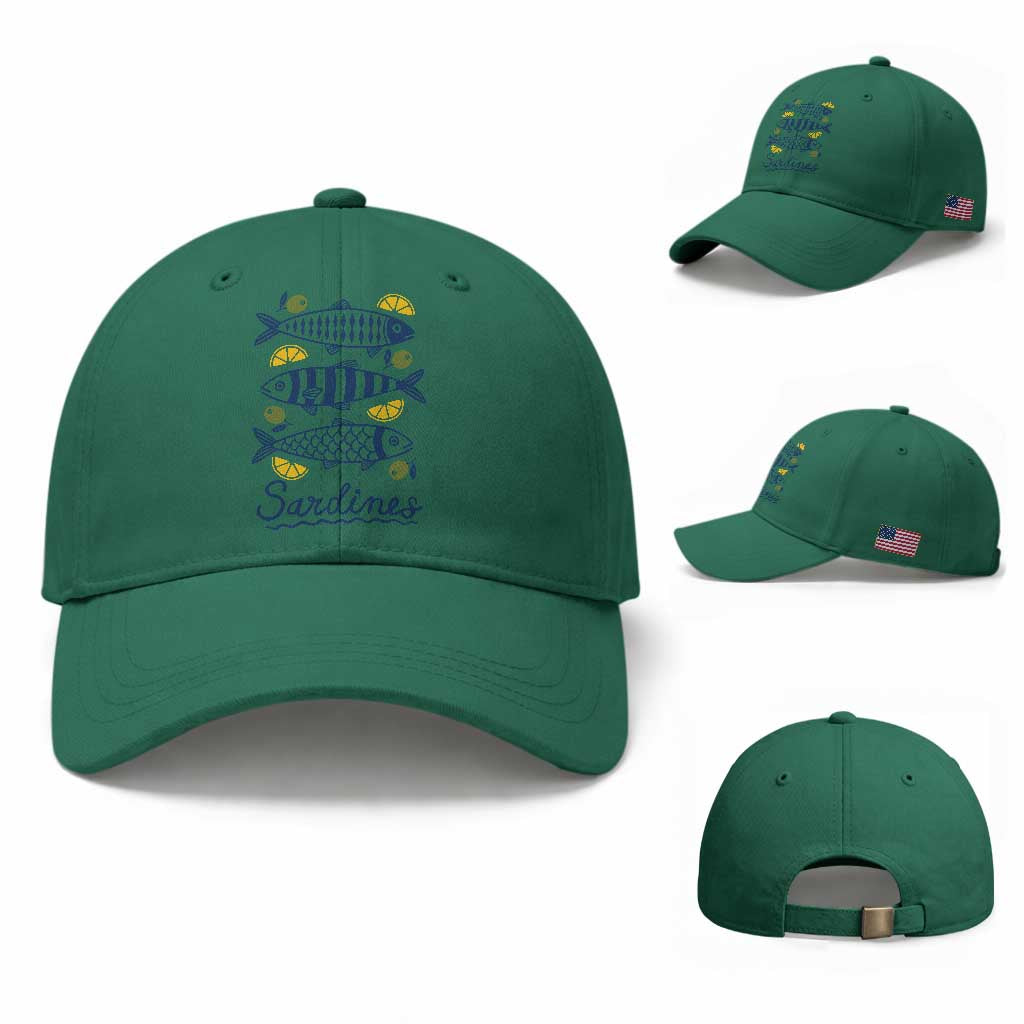 Minimal Sardines Fishermen Aesthetic Retro Baseball Cap TS11 Baseball Cap Universal Fit Irish Green Print Your Wear