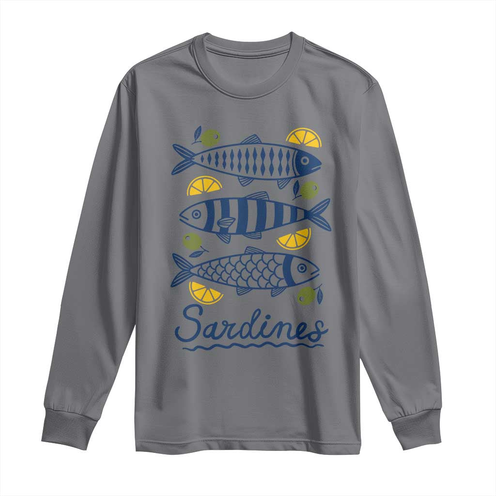 Minimal Sardines Fishermen Aesthetic Retro Long Sleeve Shirt TS11 Charcoal Print Your Wear