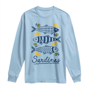 Minimal Sardines Fishermen Aesthetic Retro Long Sleeve Shirt TS11 Light Blue Print Your Wear