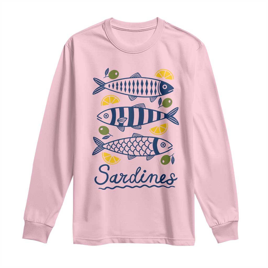 Minimal Sardines Fishermen Aesthetic Retro Long Sleeve Shirt TS11 Light Pink Print Your Wear