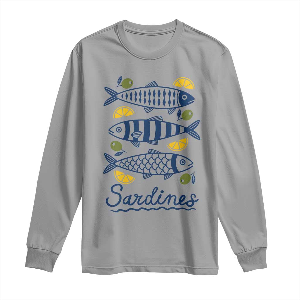 Minimal Sardines Fishermen Aesthetic Retro Long Sleeve Shirt TS11 Sport Gray Print Your Wear
