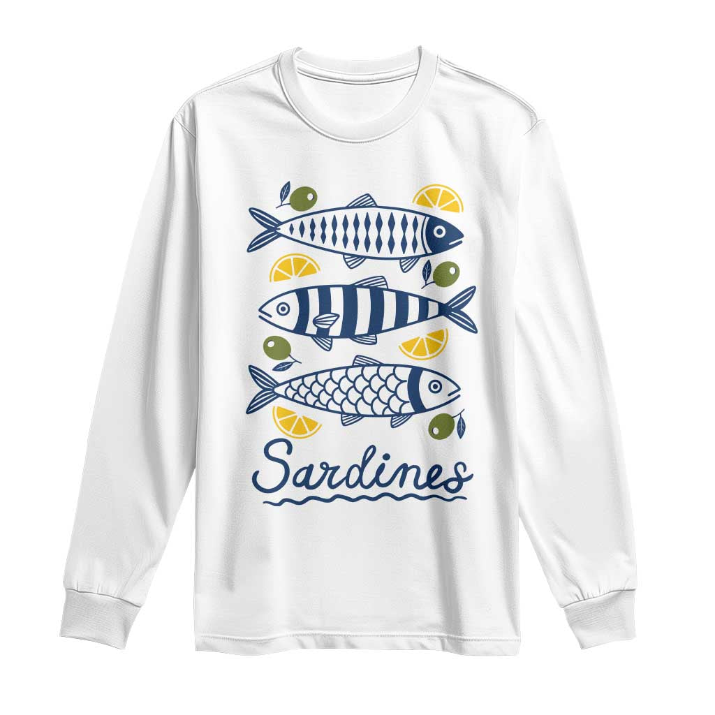 Minimal Sardines Fishermen Aesthetic Retro Long Sleeve Shirt TS11 White Print Your Wear