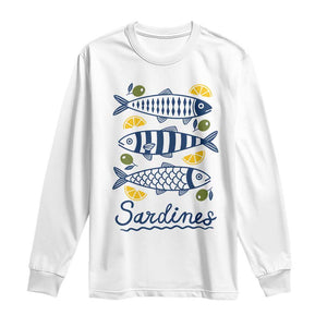 Minimal Sardines Fishermen Aesthetic Retro Long Sleeve Shirt TS11 White Print Your Wear