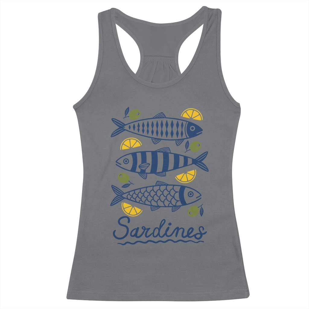 Minimal Sardines Fishermen Aesthetic Retro Racerback Tank Top TS11 Charcoal Print Your Wear