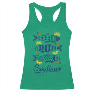 Minimal Sardines Fishermen Aesthetic Retro Racerback Tank Top TS11 Irish Green Print Your Wear