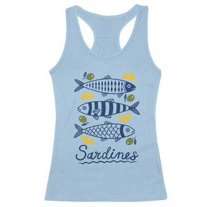 Minimal Sardines Fishermen Aesthetic Retro Racerback Tank Top TS11 Light Blue Print Your Wear