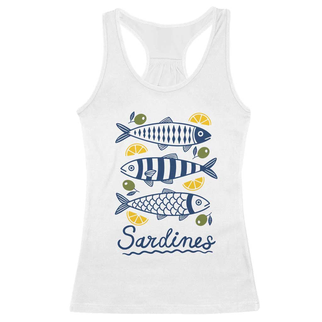 Minimal Sardines Fishermen Aesthetic Retro Racerback Tank Top TS11 White Print Your Wear