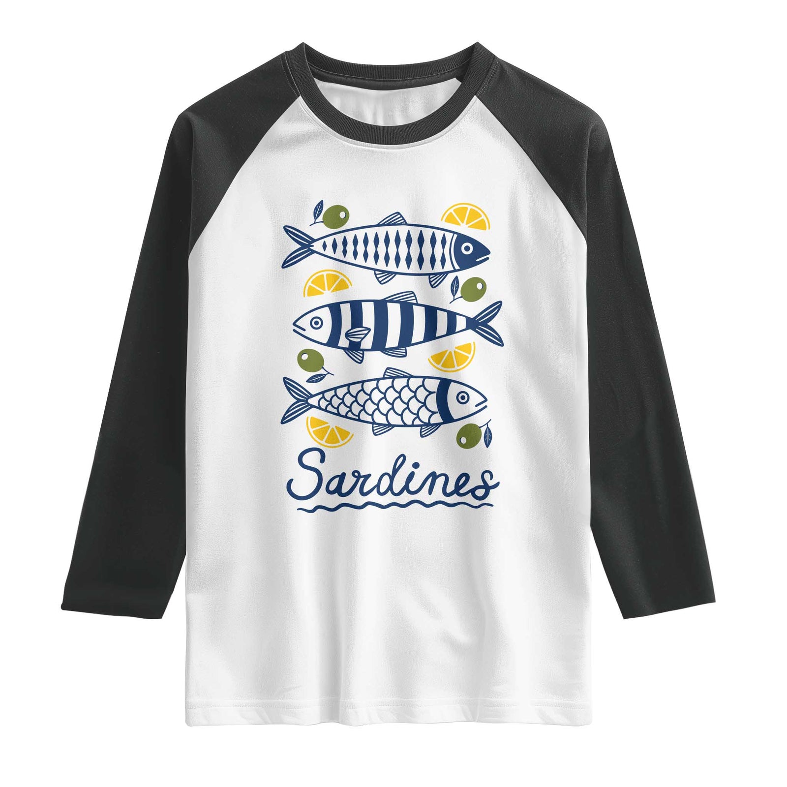 Minimal Sardines Fishermen Aesthetic Retro Raglan Shirt TS11 White Black Print Your Wear