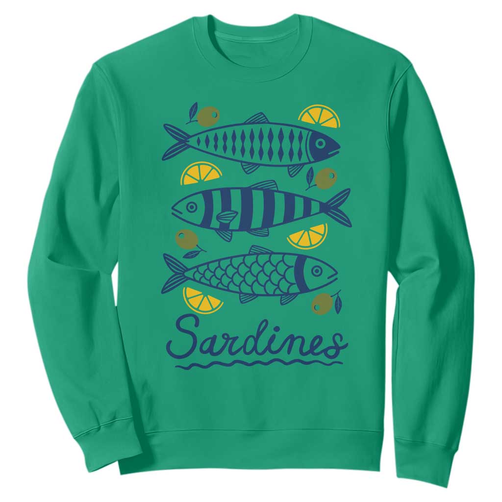 Minimal Sardines Fishermen Aesthetic Retro Sweatshirt TS11 Irish Green Print Your Wear