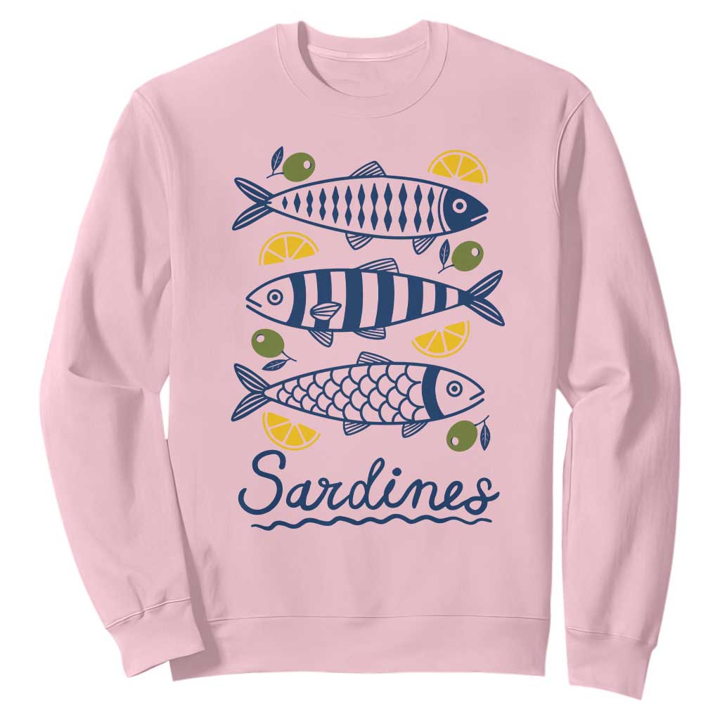 Minimal Sardines Fishermen Aesthetic Retro Sweatshirt TS11 Light Pink Print Your Wear