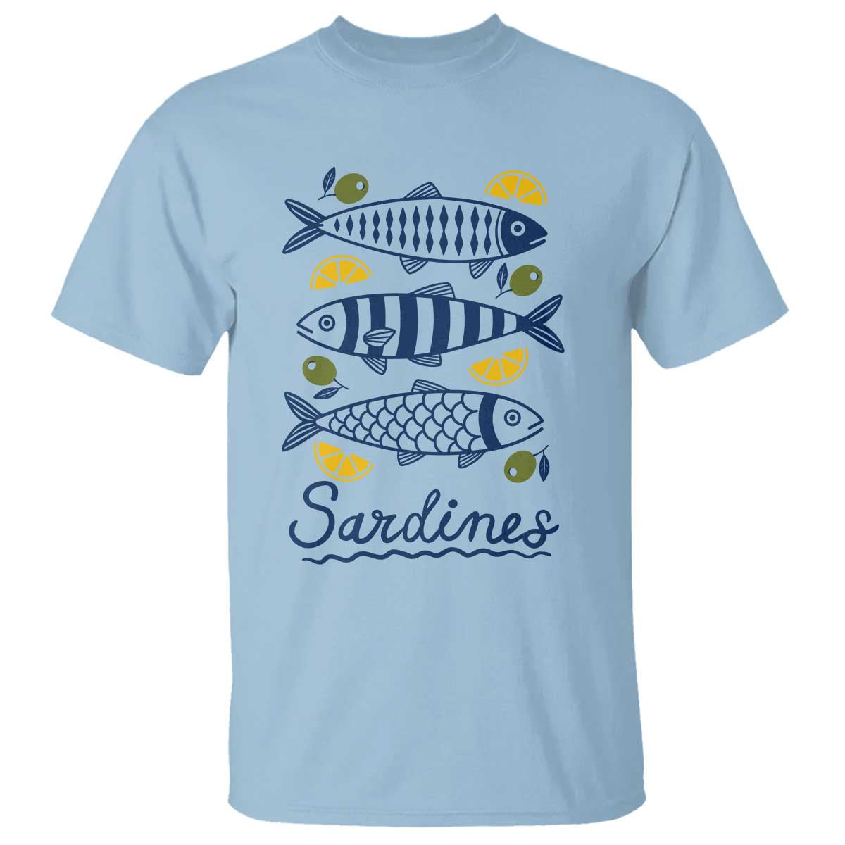 Minimal Sardines Fishermen Aesthetic Retro T Shirt TS11 Light Blue Print Your Wear