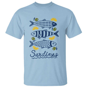 Minimal Sardines Fishermen Aesthetic Retro T Shirt TS11 Light Blue Print Your Wear