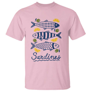 Minimal Sardines Fishermen Aesthetic Retro T Shirt TS11 Light Pink Print Your Wear