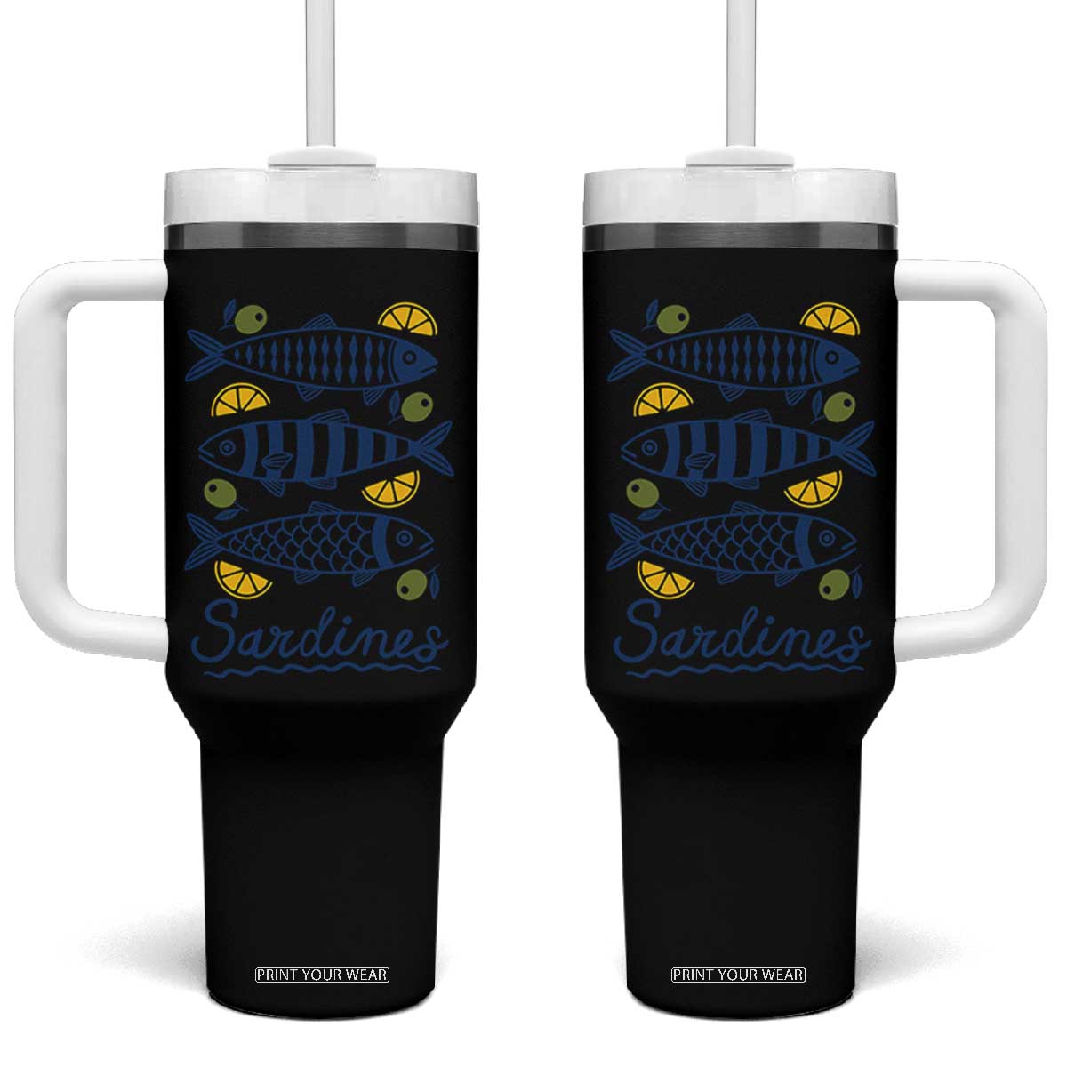 Minimal Sardines Fishermen Aesthetic Retro Tumbler With Handle TS11 One Size: 40 oz White Print Your Wear
