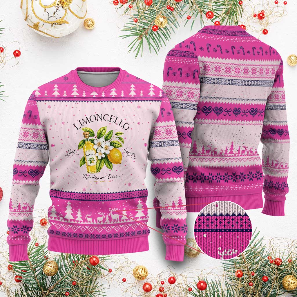 Italian Summer Limoncello Lemon Liqueur Amalfi Italy Ugly Christmas Sweater TS11 Hot Pink Print Your Wear