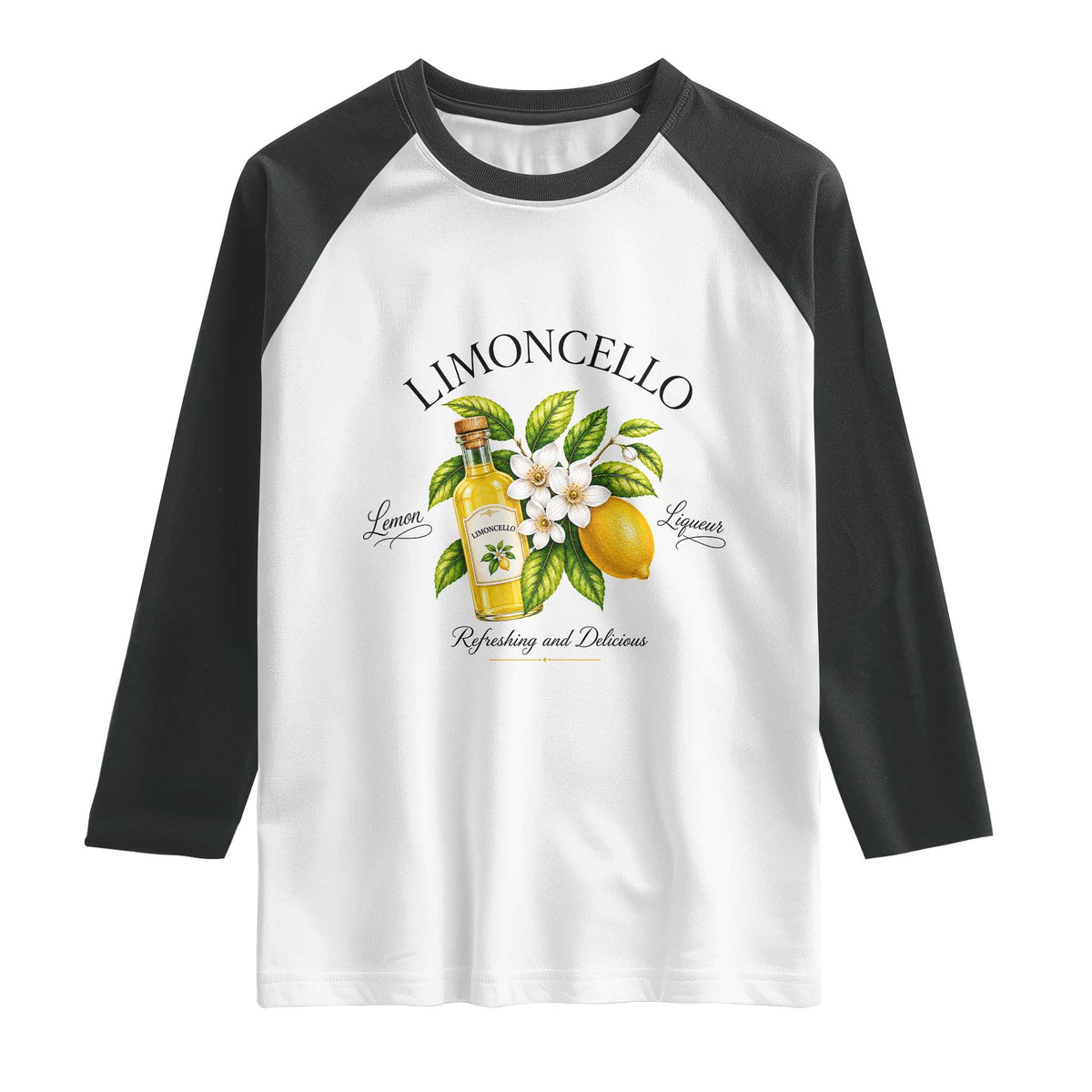 Italian Summer Limoncello Lemon Liqueur Amalfi Italy Raglan Shirt TS11 White Black Print Your Wear