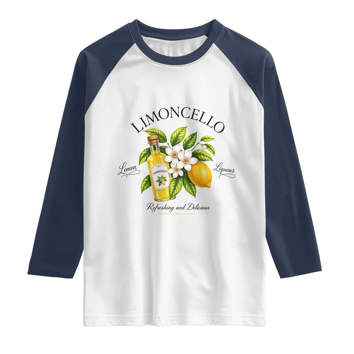 Italian Summer Limoncello Lemon Liqueur Amalfi Italy Raglan Shirt TS11 White Navy Print Your Wear