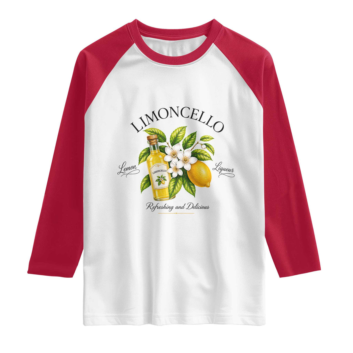 Italian Summer Limoncello Lemon Liqueur Amalfi Italy Raglan Shirt TS11 White Red Print Your Wear