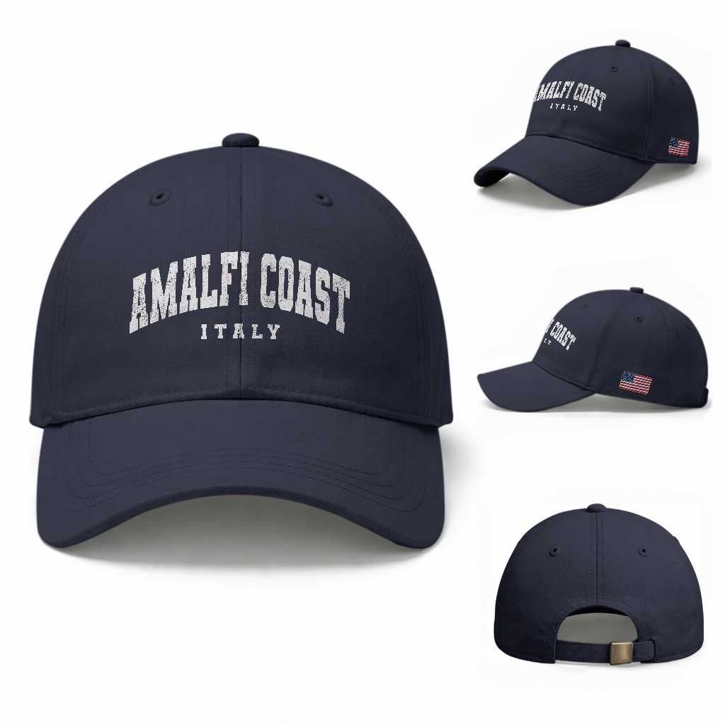 Amalfi Coast Italy Vintage Travel Souvenirs Baseball Cap TS11 Baseball Cap Universal Fit Navy Print Your Wear