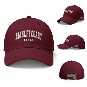 Amalfi Coast Italy Vintage Travel Souvenirs Baseball Cap TS11 Baseball Cap Universal Fit Maroon Print Your Wear