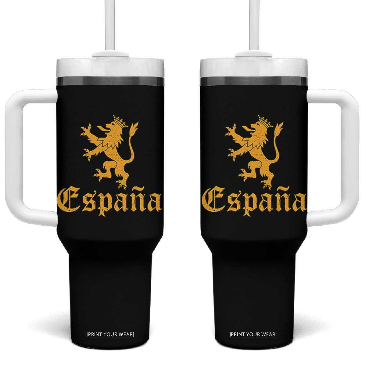 Espana Spain Lion Symbol Spanish Spaniard Pride Tumbler With Handle TS11 One Size: 40 oz Black Print Your Wear