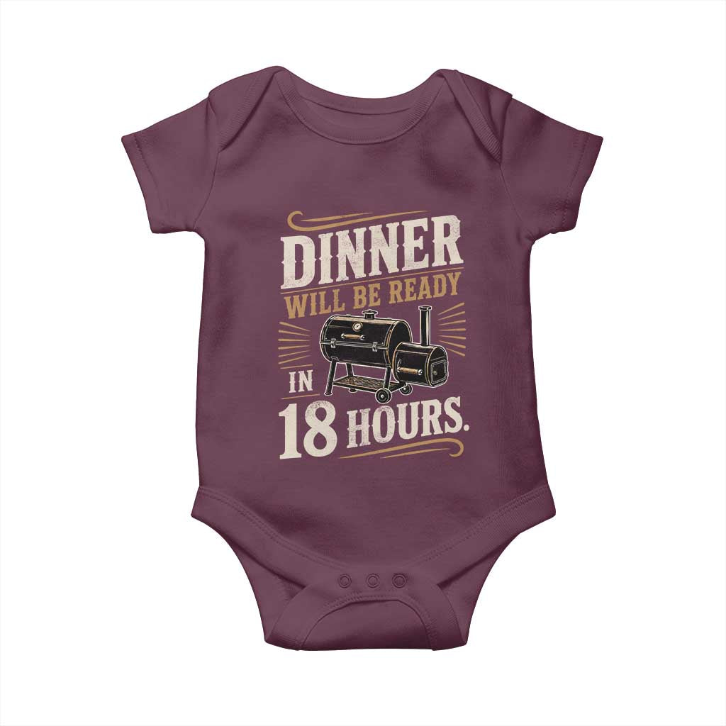 Funny BBQ Grilling Dad Baby Onesie Dinner Will Be Ready In 18 Hours Fathers Day